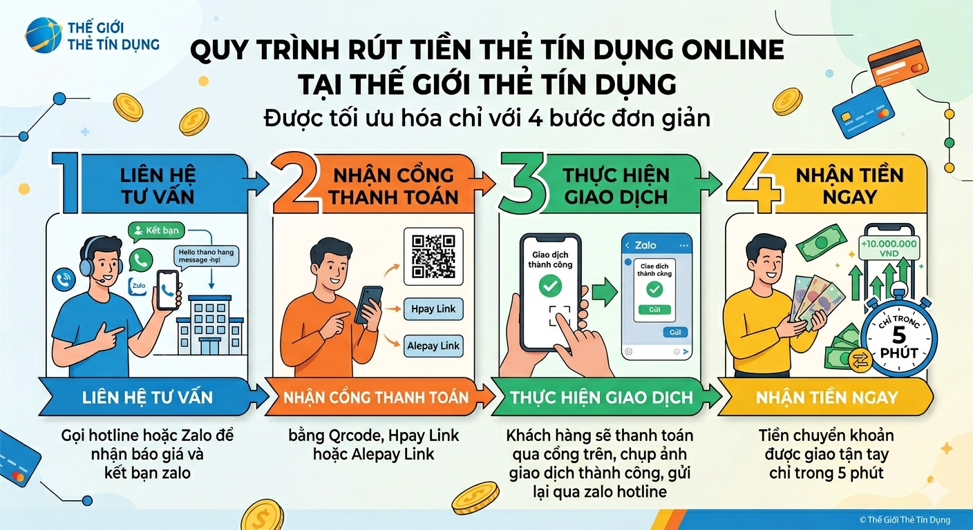 Quy trình rút tiền thẻ tín dụng Online 247